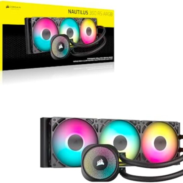 CORSAIR Nautilus 360 RS ARGB CPU Liquid Cooler - 360mm AIO - Low Noise - Direct Motherboard Connector - Intel LGA 1851/1700, AMD AM5/AM4-3X RS120 ARGB Fans Included - Black